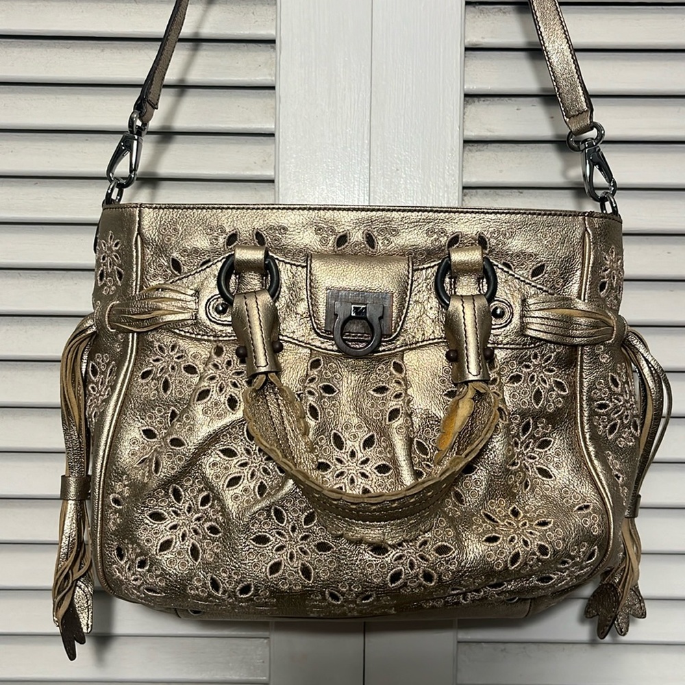 Salvatore Ferragamo "Gancini" EUC Limited Golden 2 Way Bag